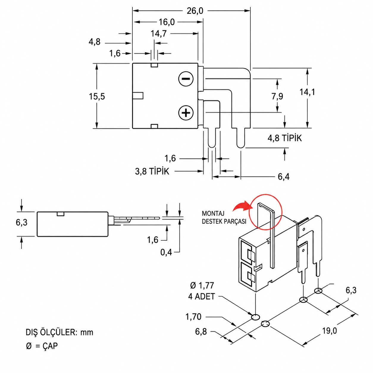 K (NiCr-Ni) Tipi PCB Kart Tipi Köşe Termokupl Soketi