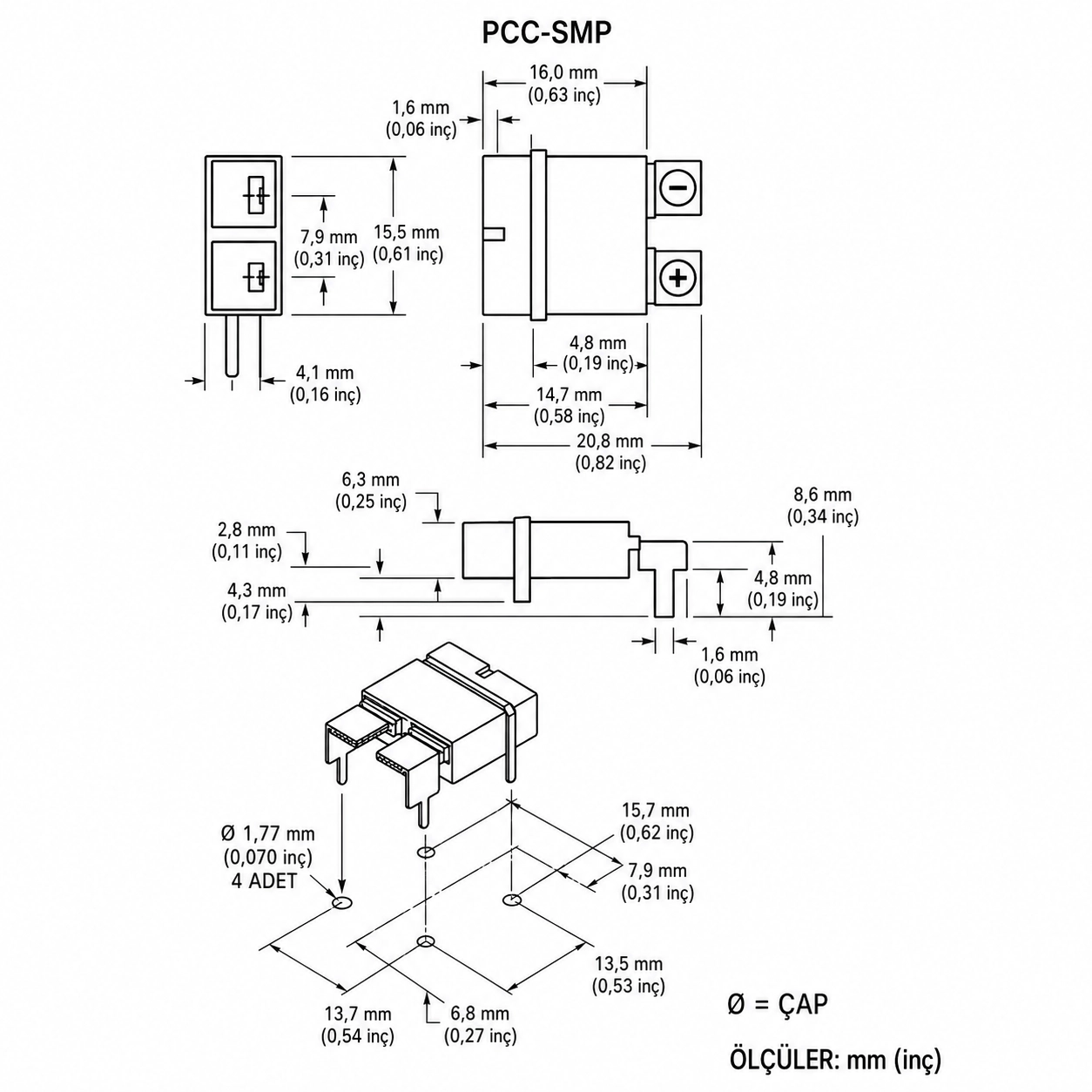 K (NiCr-Ni) Tipi PCB Kart Tipi Termokupl Soketi