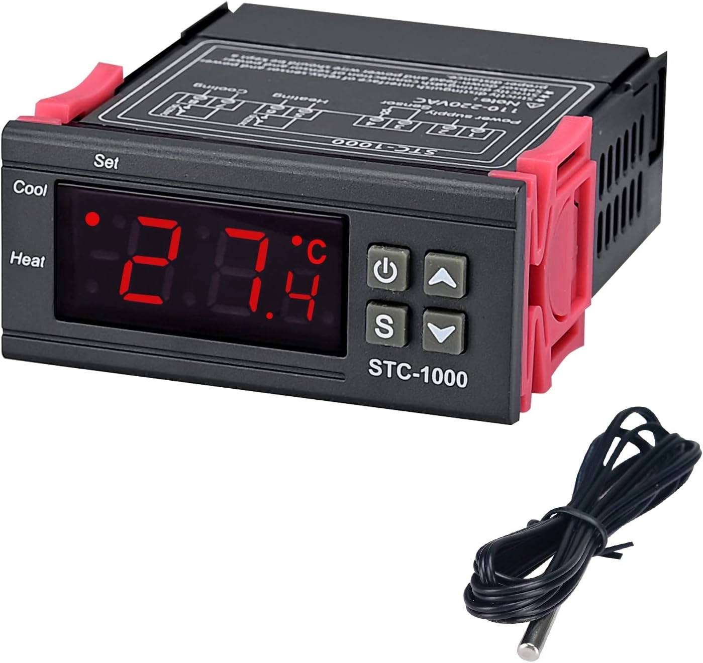 12V DC LCD Ekranlı Termostat Dijital Sıcaklık Kontrol Cihazı, Proplu